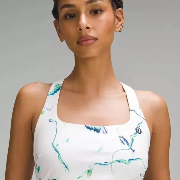 NWT New LULULEMON Lightweight Racerback Tennis Dress White Blue Green Print 10 Women NWT New LULULEMON Lightweight Racerback Tennis Dress White Blue Green Print 10 Women